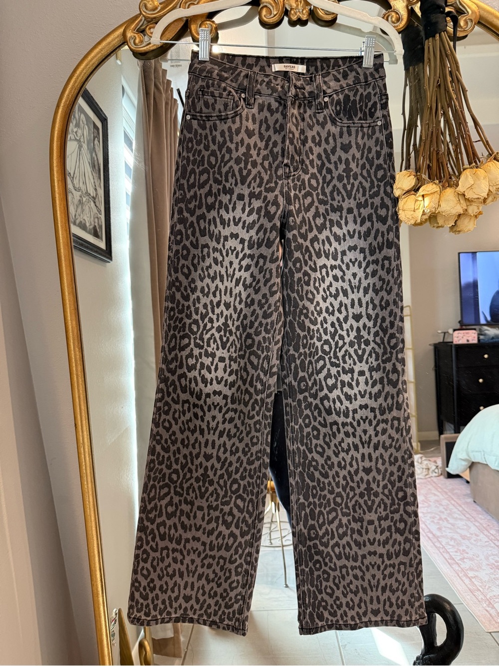 Bayeas Leopard Print High Waist Wide Leg Jeans